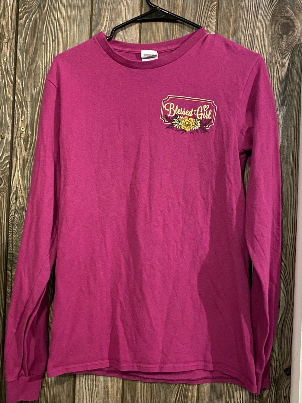 Blessed Girl Long Sleeve Tee - Magenta with Yellow Graphic
